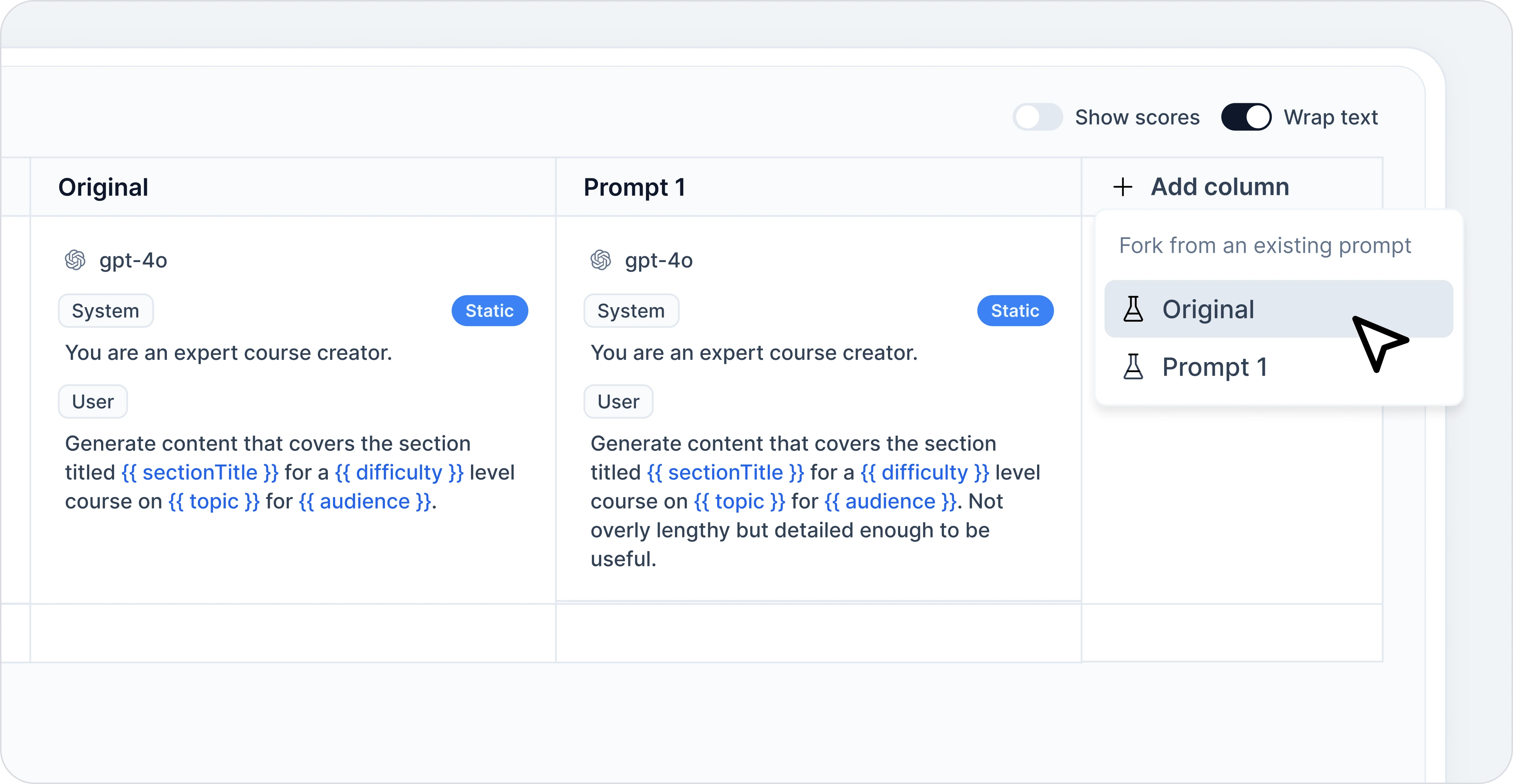 Compare different versions of your prompt with Helicone